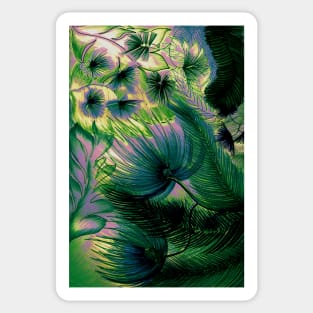 tropical triffids palms ferns , pastel flowers art print Sticker